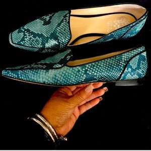 Vince Camuto Turquoise Snake Pattern Loafers